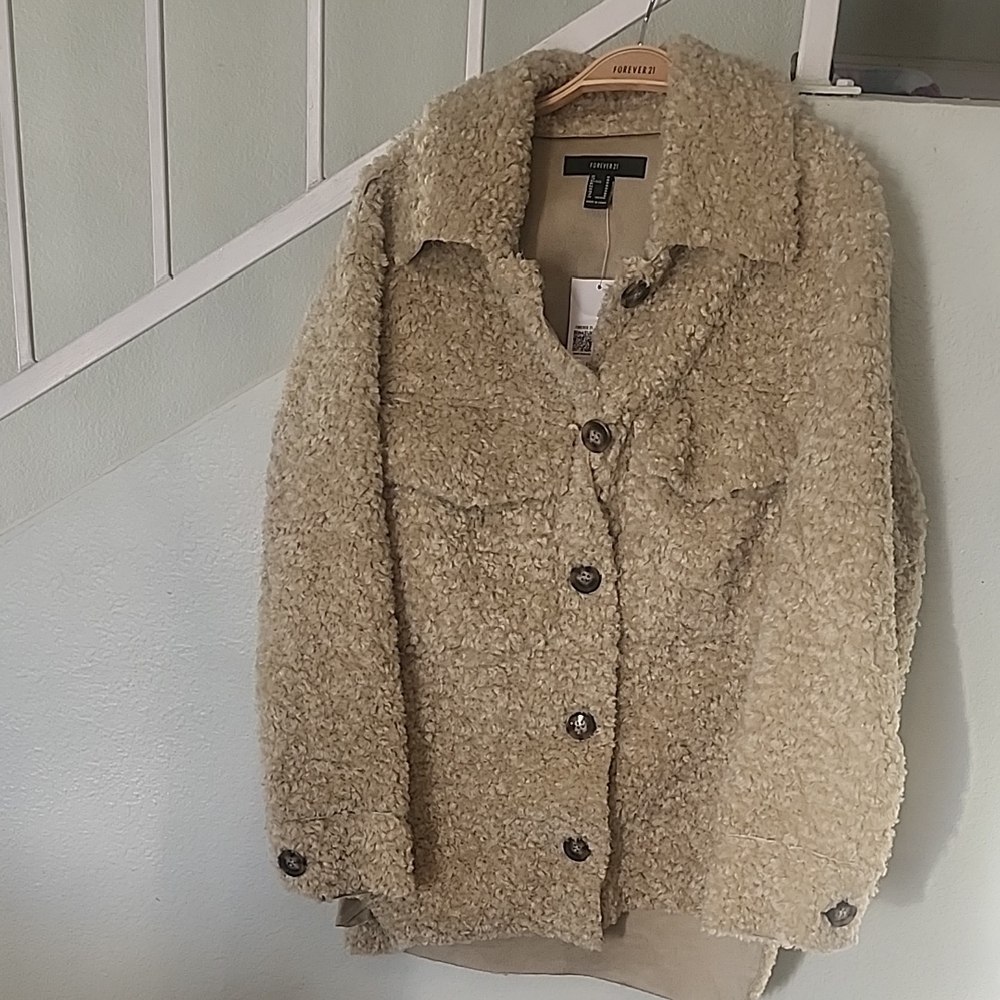 Forever 21 Light Creamy Greenish Tint Teddy Jacket